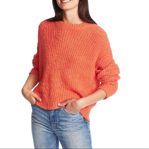 1. STATE- Womens Orange Long Sleeve Crew Neck Sweater - Picture 3 of 11